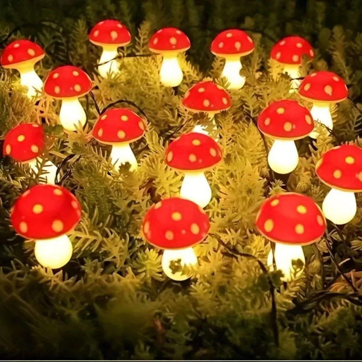 Solar outdoor lights, cute garden mushroom outdoor decorative pile string lights, solar waterproof outdoor lights