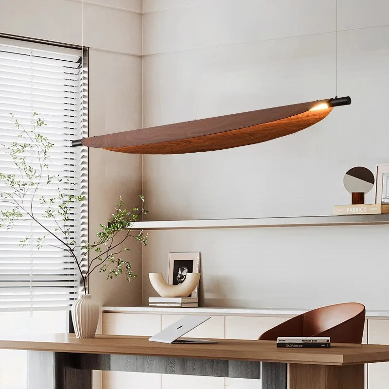 Wabi Sabi Retro Leaf Design Pendant Light Long Strip Chandelier Dining Tea Bar Room Table Light Creative Minimalist Home Decor