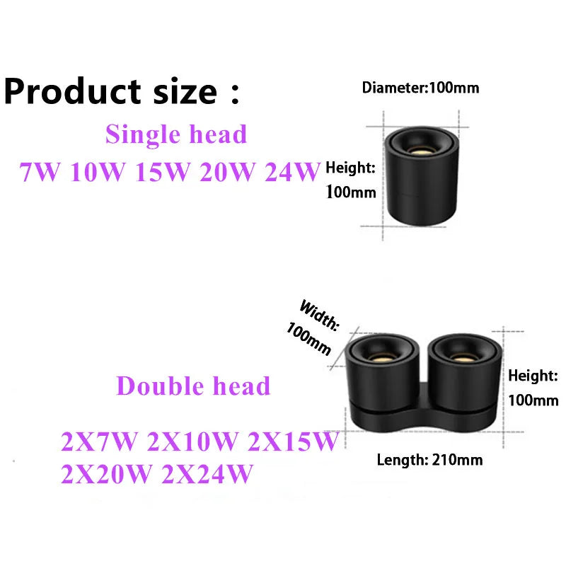 Folding Surface Mount LED Downlight - 7W to 48W High-Power Ceiling Spot