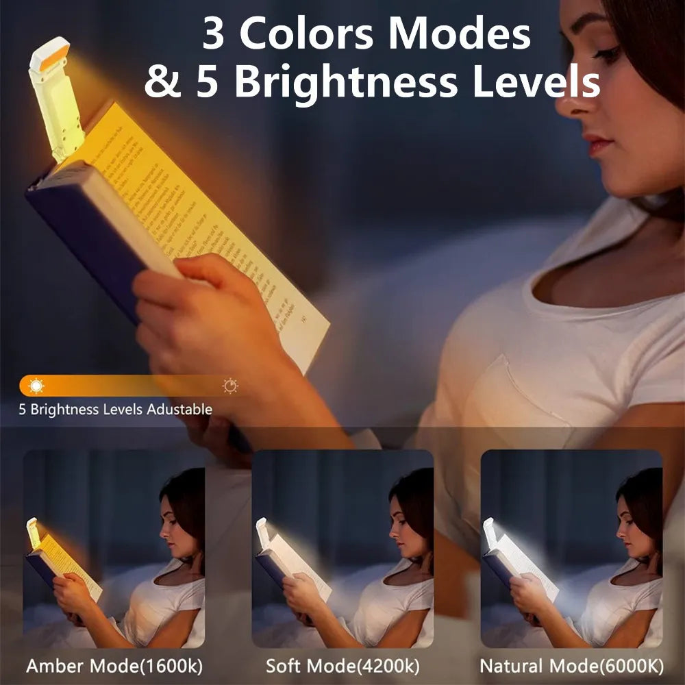 Book Light with Timer USB Rechargeable 3 Colors & 5 Brightness Reading Light Clip-on Read Lamp Bookmark Night Light Book Lamp