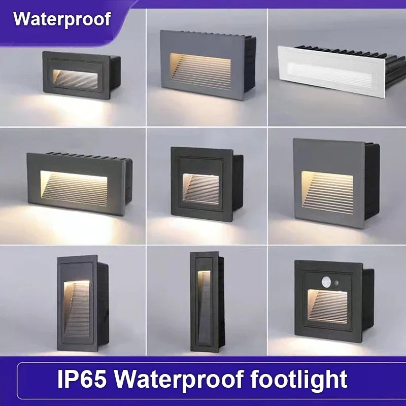 Outdoor Waterproof IP65 footlight Lighting Recessed Wall Lamp LED Embedded Wall Light for Step&Stair Balcony Garden Porch Yard