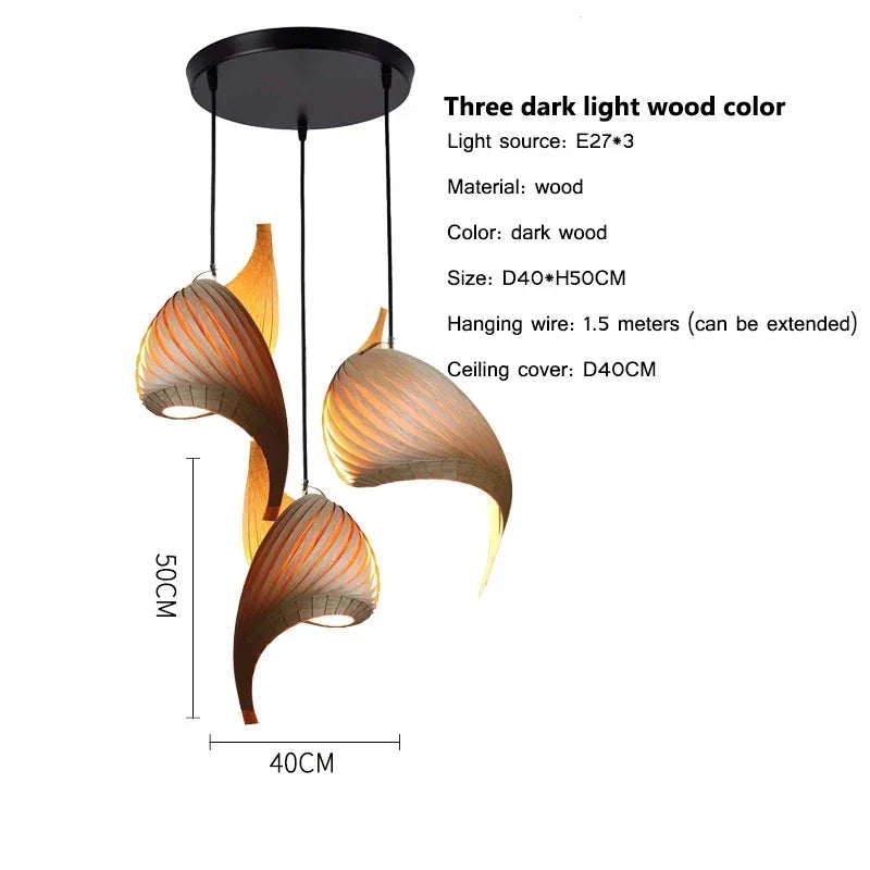 Wing maple pendant lamp handmade pleated finish wooden hanging light japanese style Chandelier dining bedroom staircase