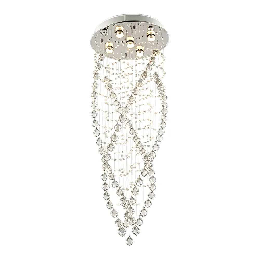 Elegant Multi Strand Waterfall Crystal Ceiling Lamp Long Vertical Crystal Chain Flush Mount Light For Large Living Room Stairwel