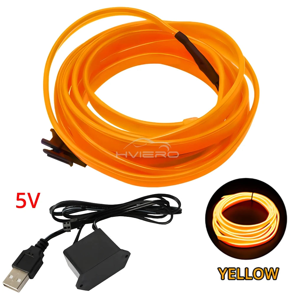 1M/2M/3M/5M Colour Car Interior Lighting LED Strip Auto Decoration Wire Rope Tube Line Flexible Neon Lights USB Drive Atmosphere