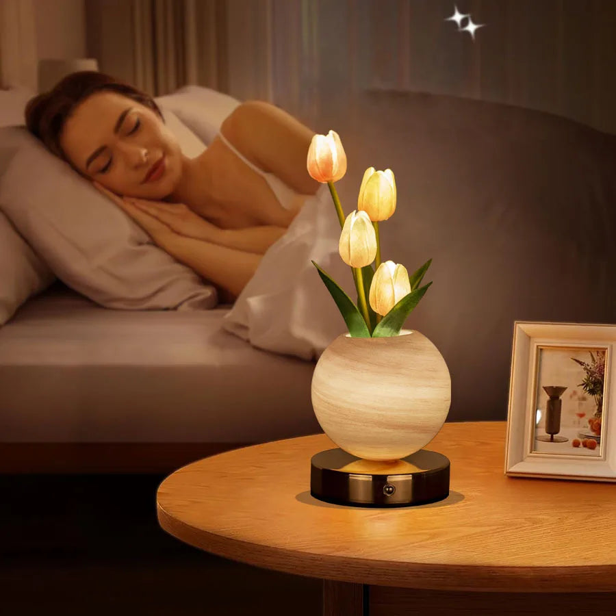 LED Night Light USB Rechargeable Desk Decor Lamp Simulation Bouquet Table Lamp Bedroom Bedside Atmosphere Light Ornaments