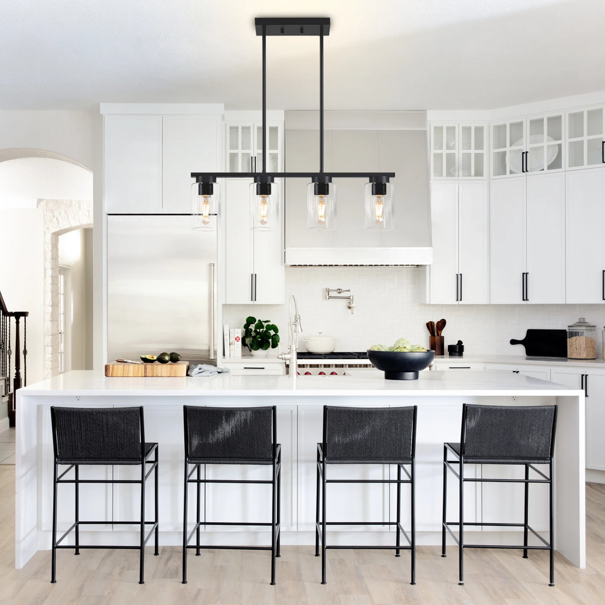 4-Light Kitchen Pendant Lighting Over Island Black Kitchen Island Lighting Height Adjustable Chandeliers for Dining Room