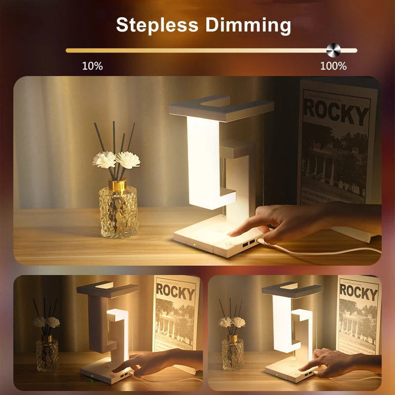 Novelty Floating Lamp with 10W Wireless Charger - Magnetic Levitating Desk Decor Light