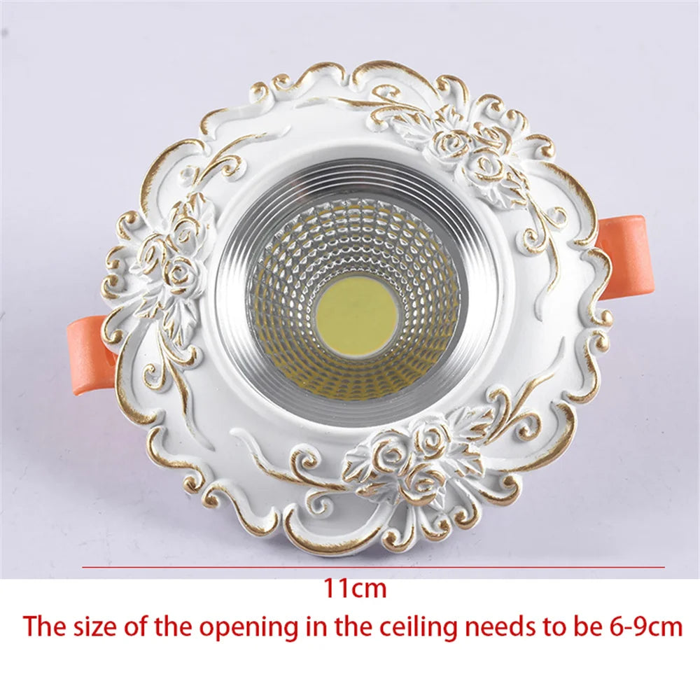 Recessed Led European Resin Lace Spotlights For Ceiling Interior Cob Home Decor 5W 7W 110V 220V Living Room Ivory Cow eye Lamp