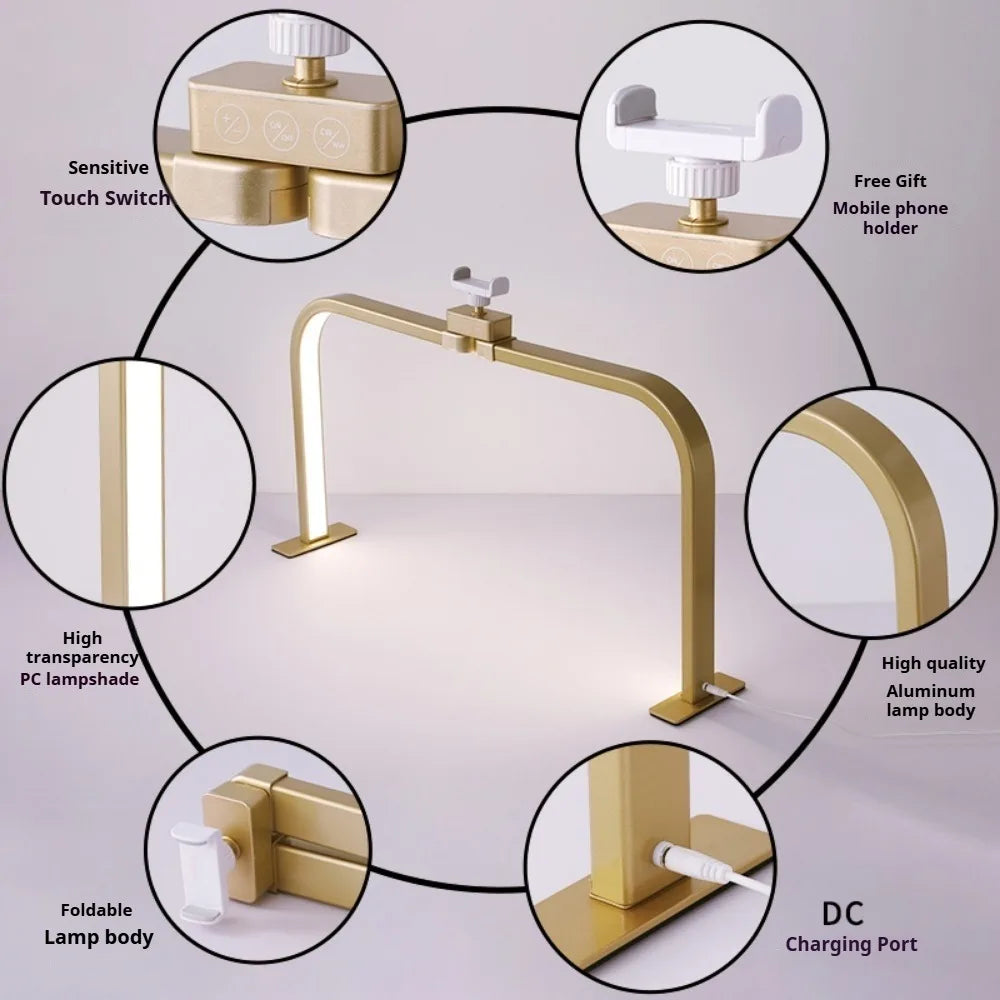 Half Moon U-shaped Nail Light for Desk Foldable Square Nail Tech Lamp 3000-6000K Dimmable Table Light bracket LED Nail Desk Lamp