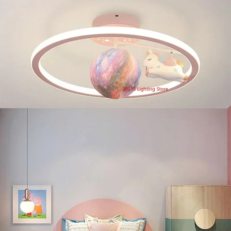 Cartoon Unicorn Bedroom Light Creative Astronaut Pendant Light Simple Children's Room Light Eye Protection Stepless Dimming