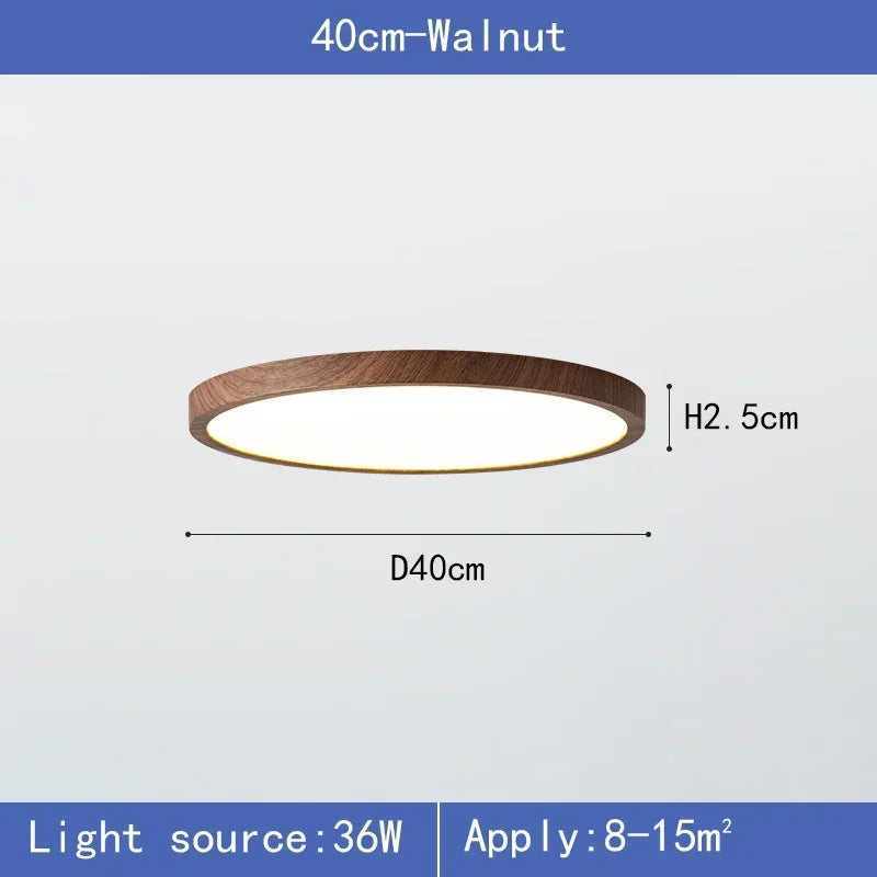 Modern LED Ceiling Light Circular Ultrathin Wood Grain Walnut Decorative Light Bedroom Dining Room Living Room Indoor Home Light