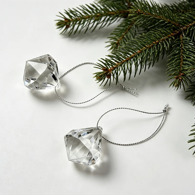Clear Faceted Diamond Crystal Christmas Ornaments Acrylic Gem Hanging Pendants for Xmas Tree Home Holiday Decoration