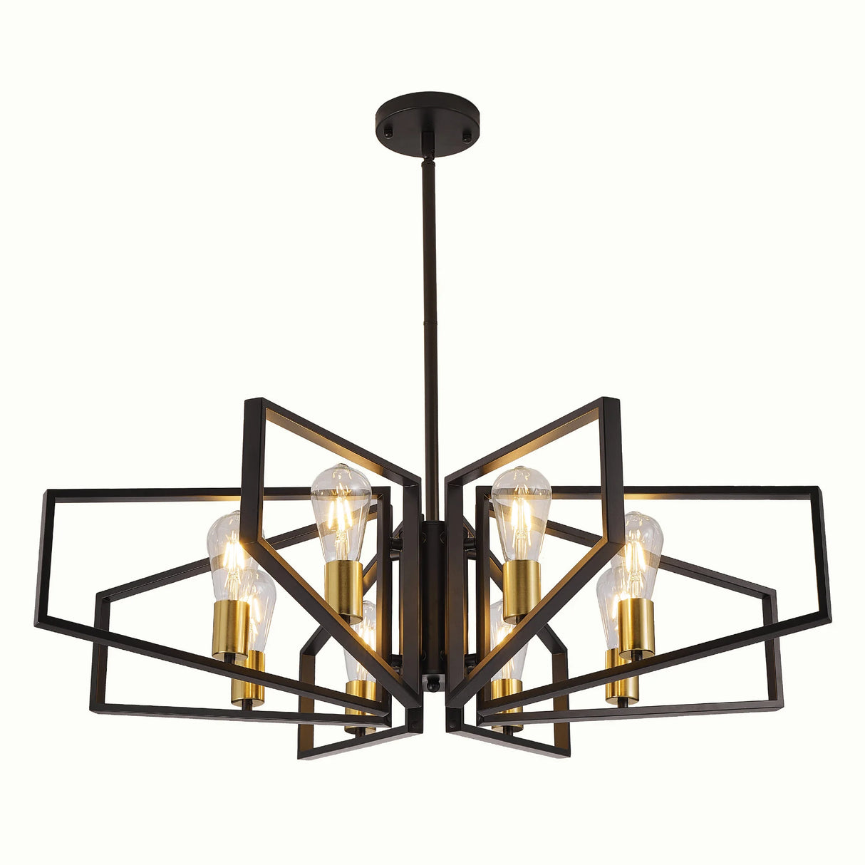 Modern 8-Light Geometric Chandelier - Black & Gold Metal Pendant Light