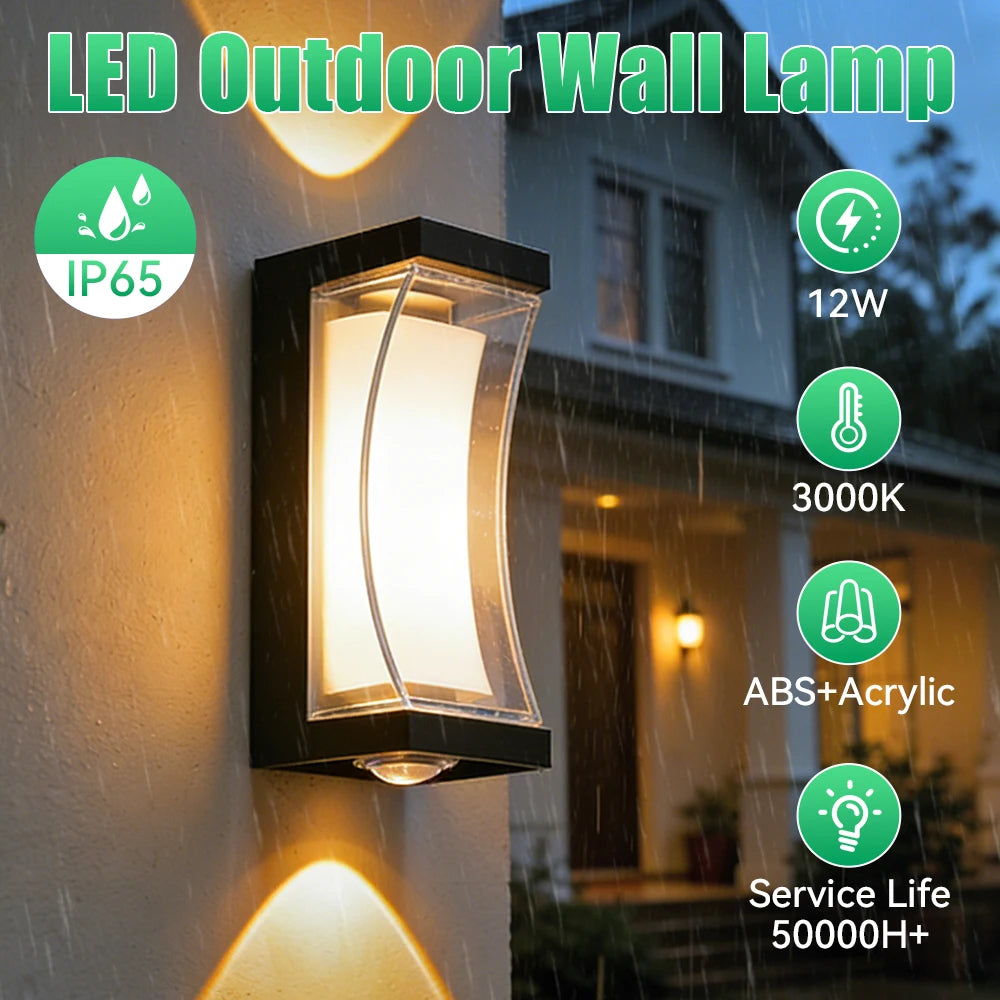 Waterproof LED Crescent Wall Lamp - 12W Outdoor Garden Square Sconce