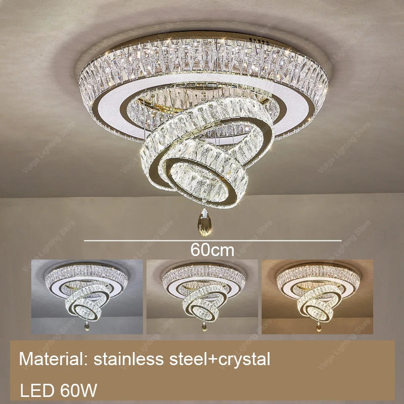 Led Stainless Steel Crystal Ceiling Light 2026 Luxury Home Decoration Round Minimalist Lampara Techo for Bedroom Living Room
