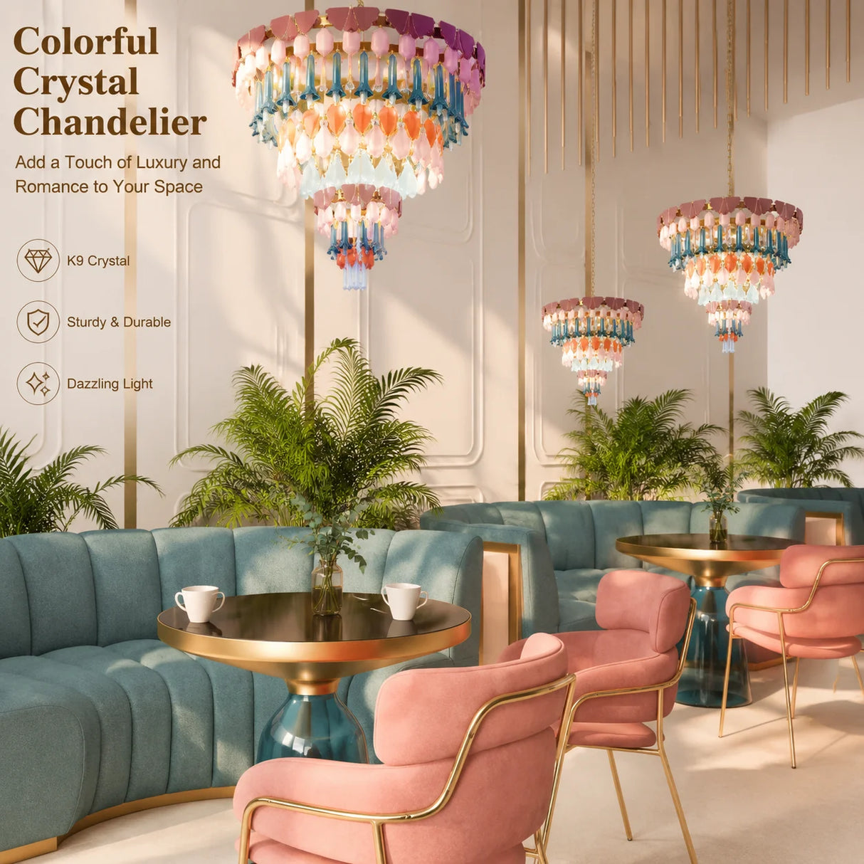 Vintage Ceramic Macaron Crystal Pendant Light LED Hanging Lamp for Bedroom Living Room Hotel Creative Glass Art Chandelier