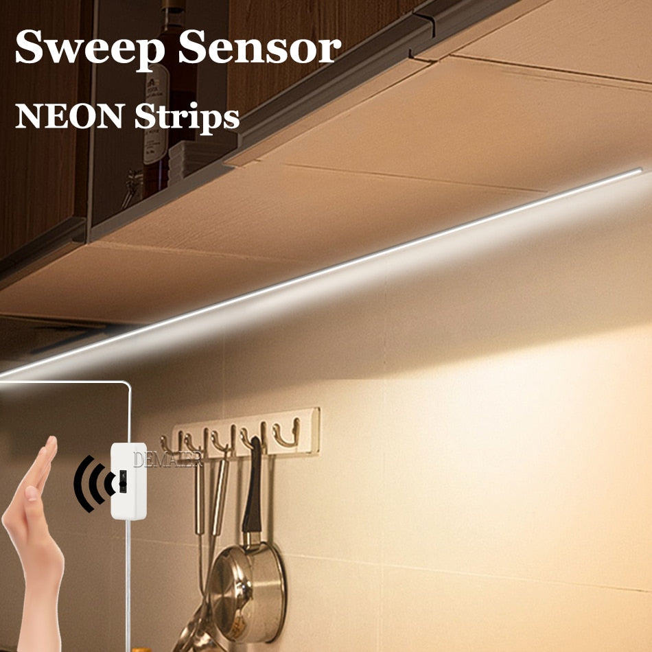 USB LED Flexible Neon Light Strip RF Remote PIR Motion Sensor Stripe Led Lights Kitchen night light cabinet Sweep Waving ON OFF