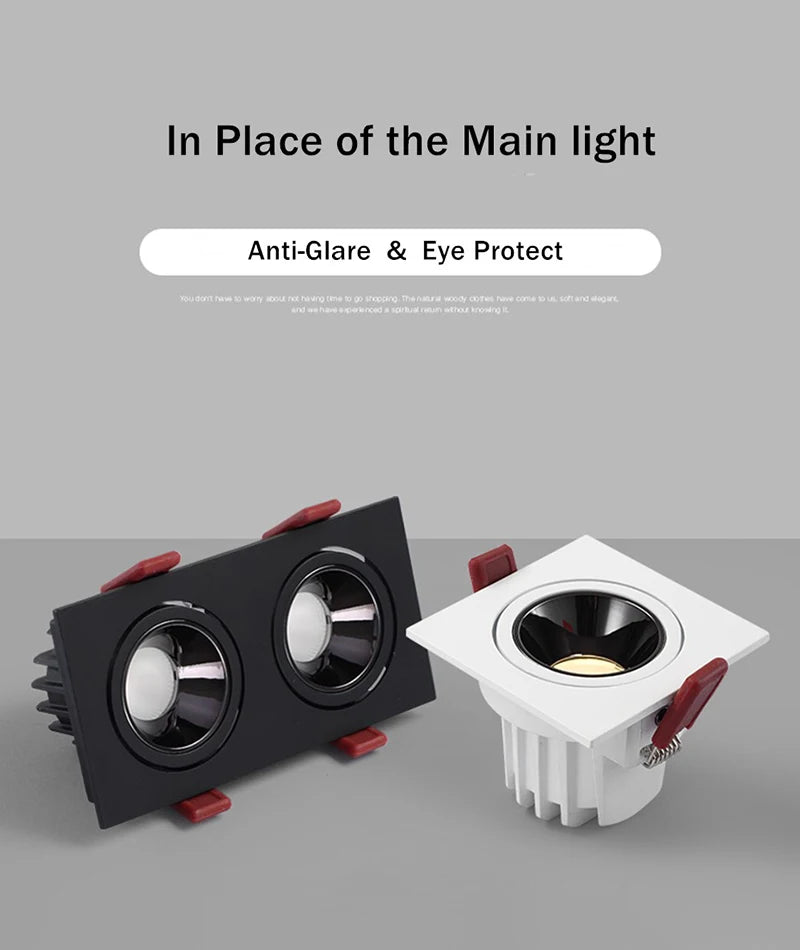 Recessed LED Ceiling Lamp 24W 10W Single/Double Head LED Spot lights COB Anti-Glare Downlight For Home Office Store Indoor