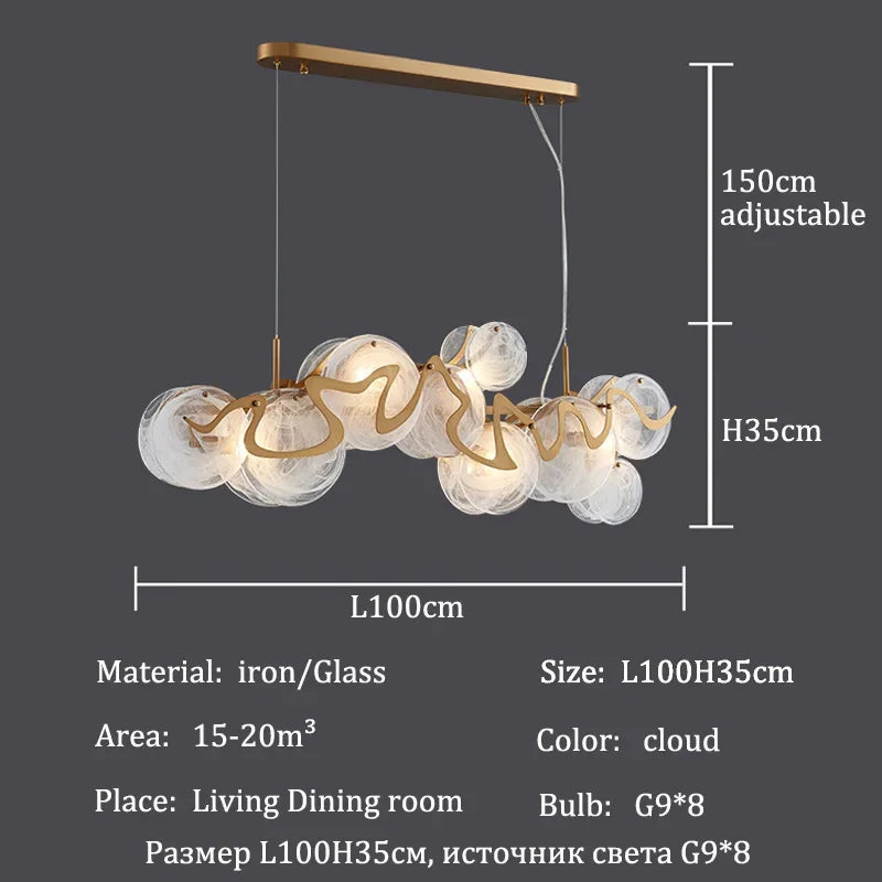 Light Luxury Modern Creative Cloud Glass Pendant Light Simple All Copper Lighting Room Decor for Living Rooms Villa Restaurant
