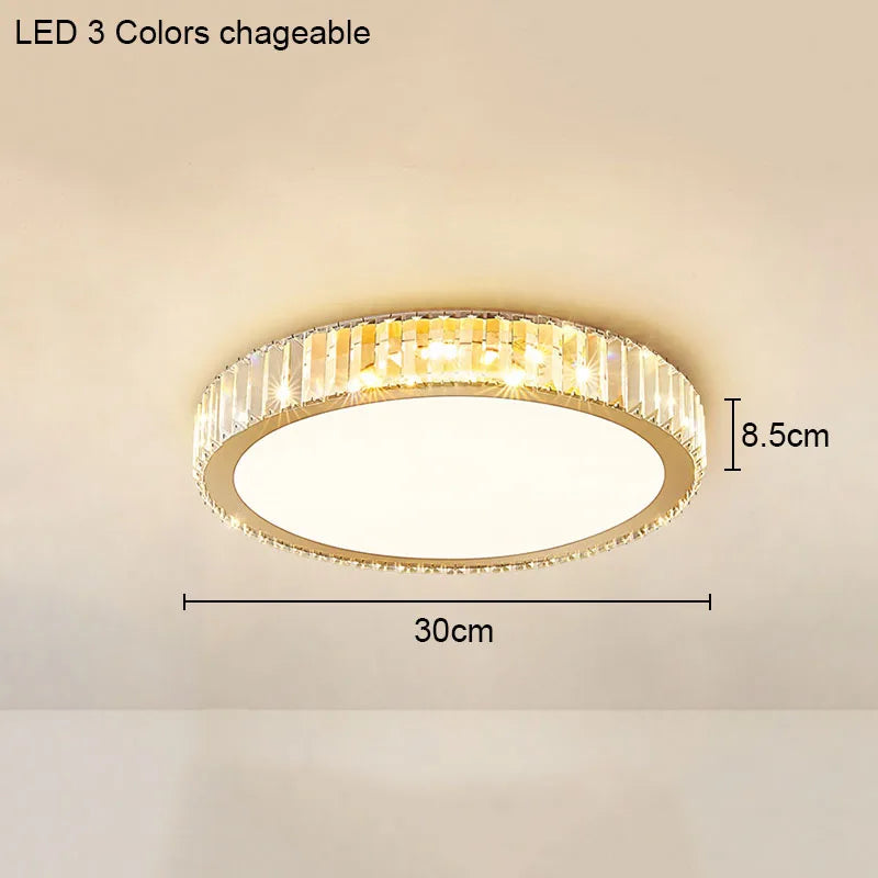 Modern Geometric Crystal Ceiling Light - Round & Square LED Lamp for Bedroom