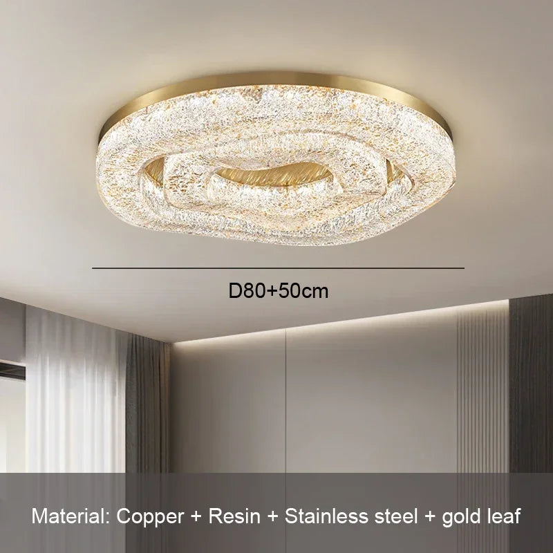 Luxury Gold Lustre Crystal Chandelier Rounded Copper Ceiling Lamp for Dining Living Room Bedroom Home Decoration