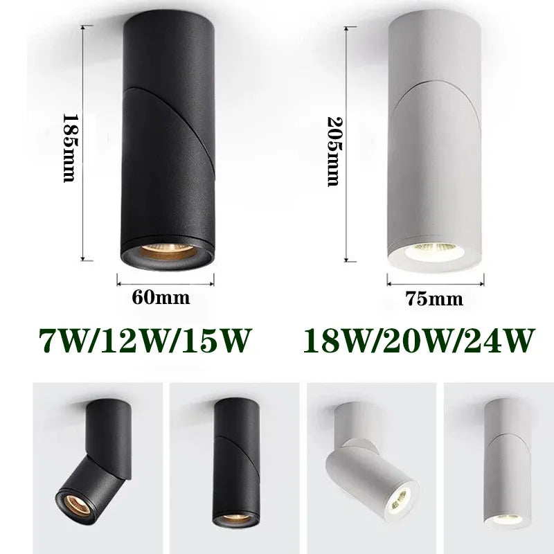 Dimmable Cylinder LED Downlights Surface Mount 7W 12W 15W 18W 24W COB Ceiling Spot Lights AC85~265V Round Lamps indoor Lighting