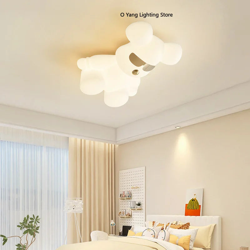 Nordic White Bear Lamp Children's Room LED Ceiling Lamps Minimalist Creative Boy Girl Bedroom Youth Room Decor Lights