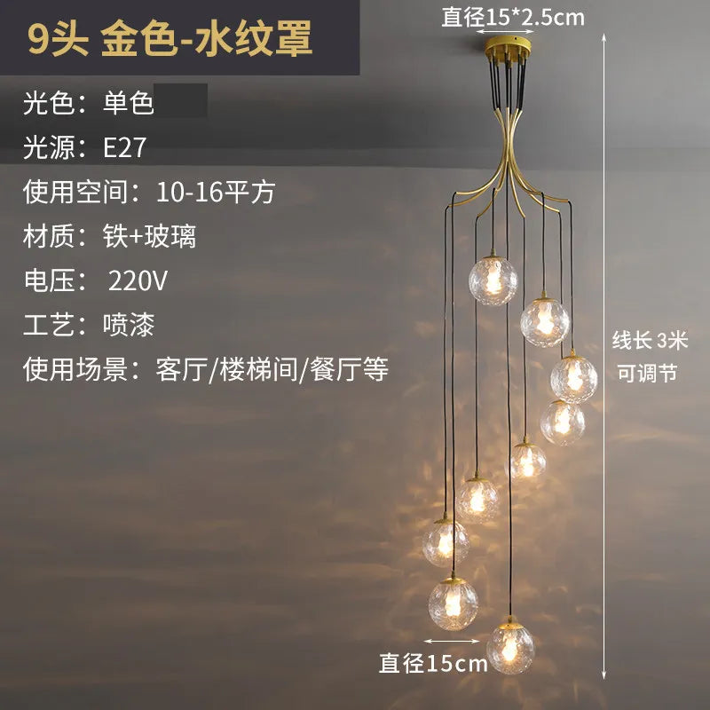 Modern Nordic Spiral Staircase Pendant Light for Dining Room Loft Apartment Villa Stairwell Decoration Chandelier Home Decor