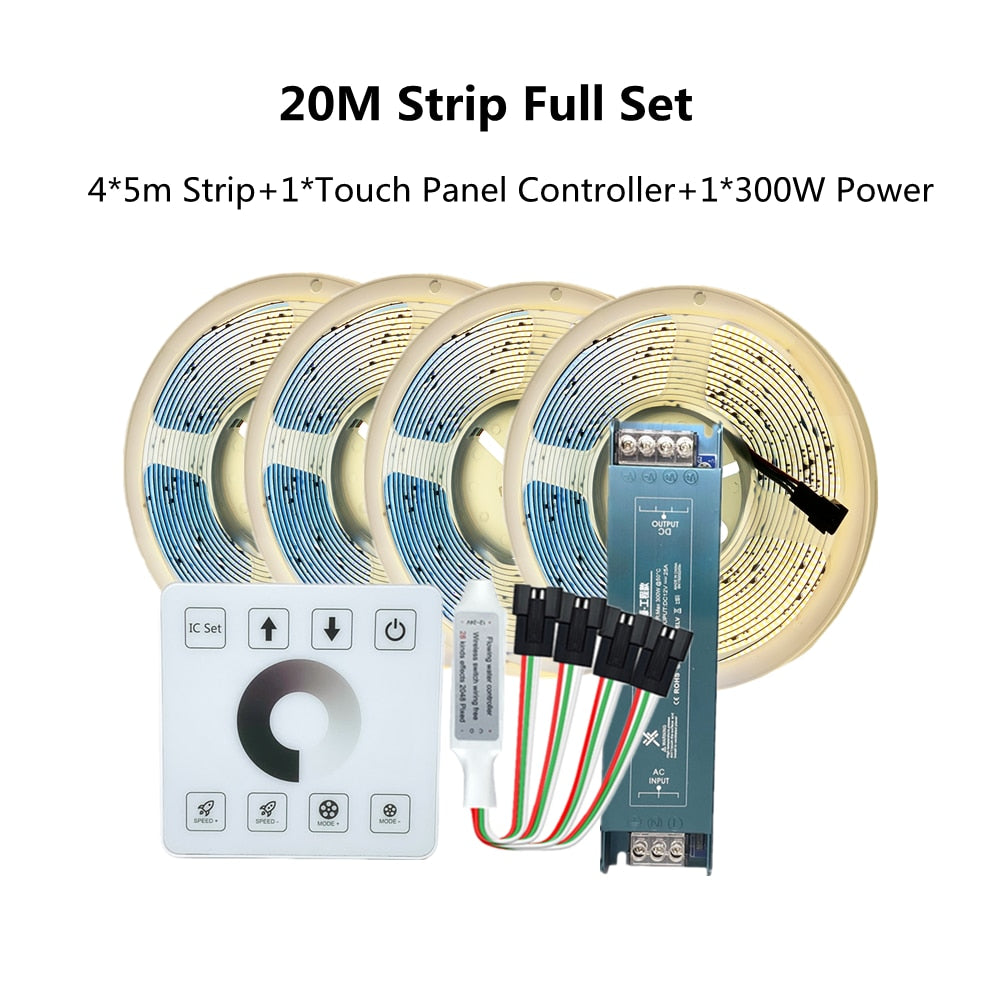 COB Running Water Flowing LED Strip Light WS2811 24V Horse Race Sequential LED Ribbon With RF Touch Panel Controller 10M 20M Set