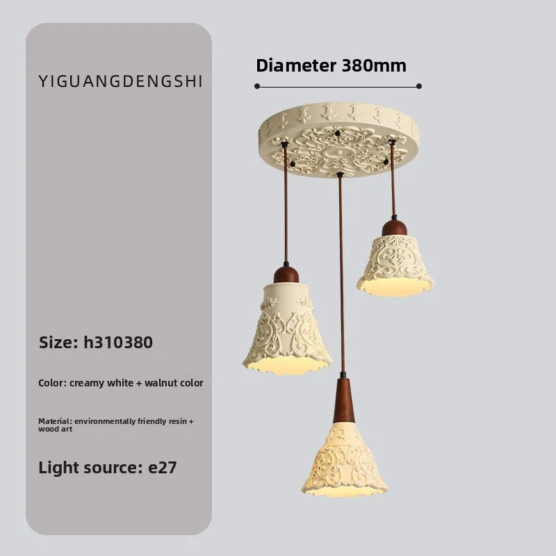 Vintage Walnut Wood Bedside Pendant Light, Style Lamp for Bedroom Ambience, French Retro Mood Lighting for Dining Room & Bedroom