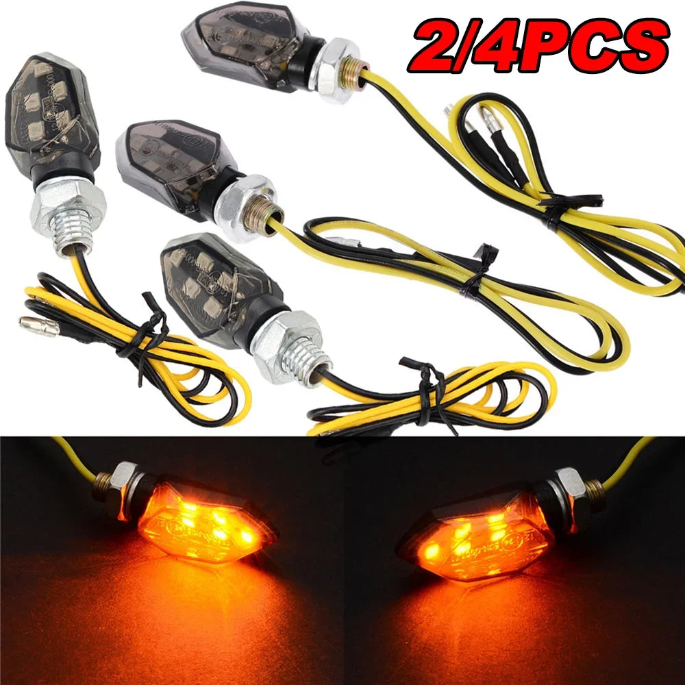 Super Bright Mini LED Motorcycle Turn Signal Lights (2/4 Pcs) - Universal Amber Blinker Indicator Lamps for Motorbike & Scooter