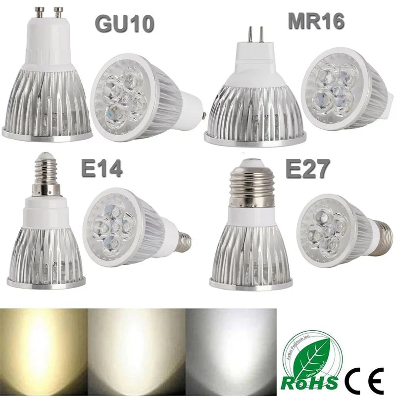 High Brightness LED Spotlight Bulb - E27 E14 GU10 MR16 Base (9W 12W 15W)
