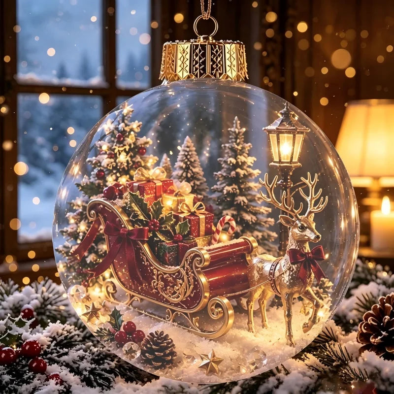 Glowing Bell Christmas Decorations 2026 Snow Globe Ornament Xmas Tree Santa Snowman Christmas 2026 Decoration Navidad Pendant