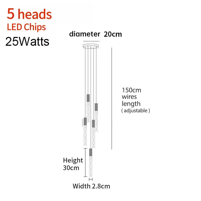 Luxury K9 Crystal LED Pendant Light - Customizable Duplex Staircase Hanging Chandelier Lamp for Living Room, Bedroom, Hotel & Shop