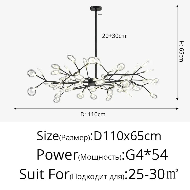 Modern Firefly Black Gold LED Chandelier for Living Room Lustre Bedroom Home Decor Indoor Light Minimalist Ceiling Pendant Lamp