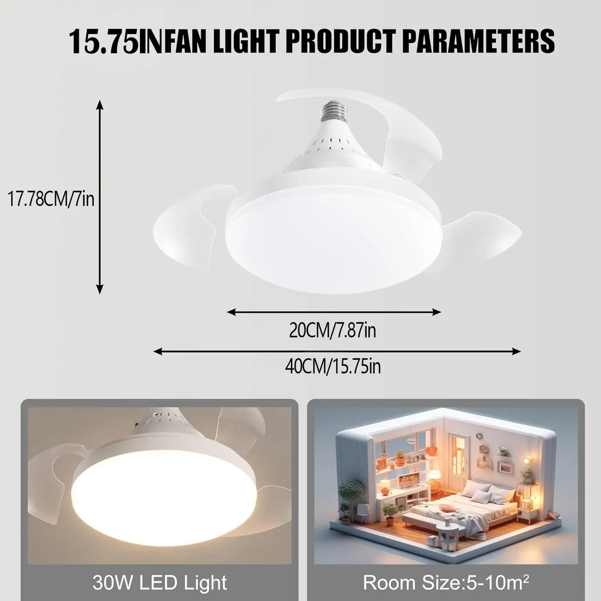 Modern LED Hidden Fan Light with Invisible Blades (E27 Socket Base) - Dimmable 3-Speed Ceiling Fan Light Fixture for Bedroom, Dining Room & Small Spaces