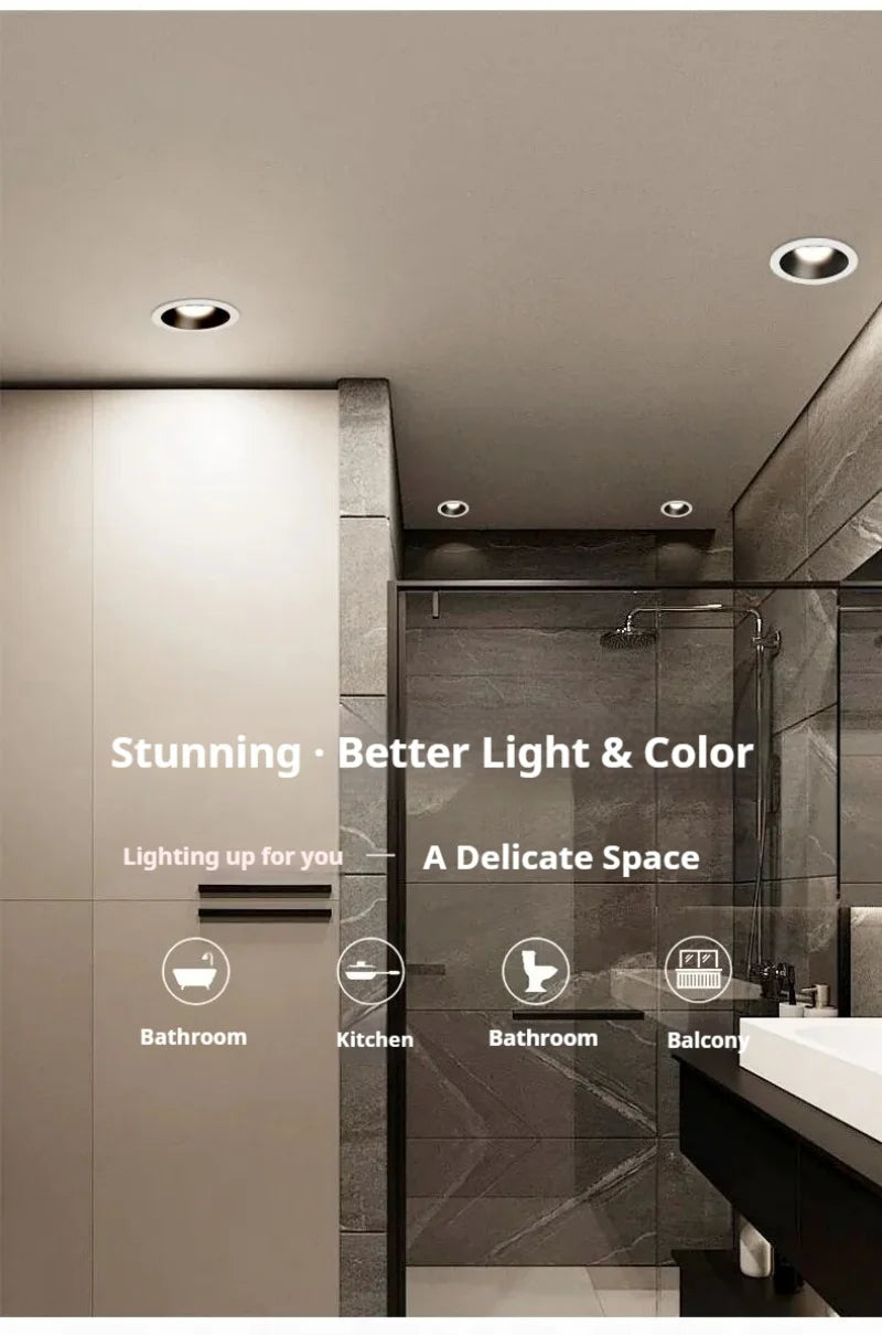 IP68 Waterproof LED Downlight Embedded 7W 9W 12W 15W 18W 24W LED Ceiling Light For Kitchen Washbasin Bathroom Recessed Spotlight