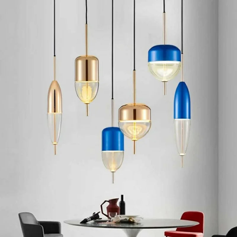 2026 Modern Simple Lake Blue Gradient Glass Pendant Lamp Designer Model Room Bedroom Restaurant Bar LED Chandelier Home Decor Li