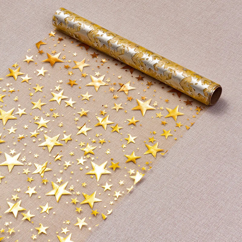 Gold Star Glitter Metallic Table Runner Bling Star Table Cloths Runner Thin Mesh Tabletop Metallic Roll for Home Party Dinner