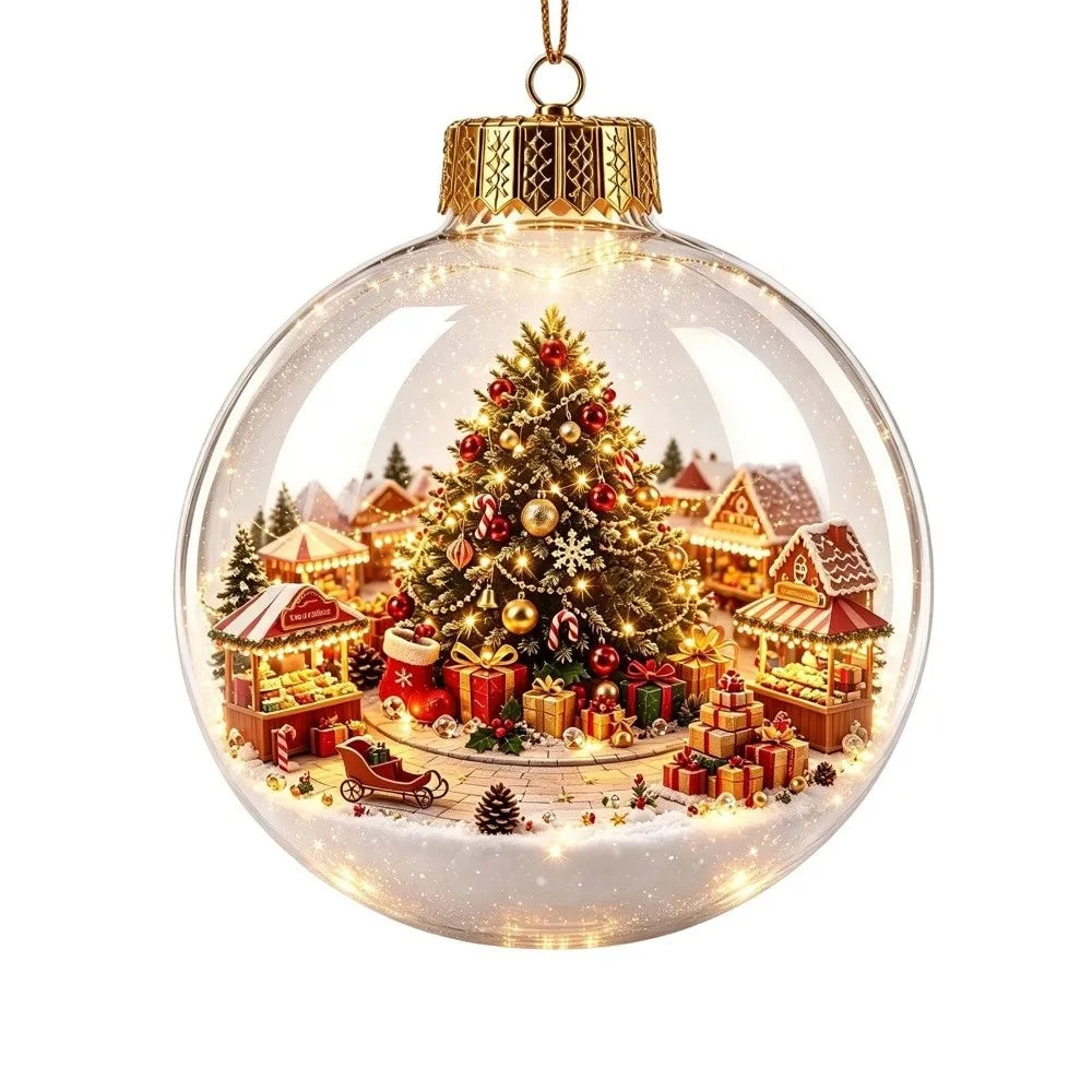 8cm Christmas Ball Ornament Transparent Acrylic Xmas Hanging Decoration with Light DIY Snowman Crystal Ball Christmas Decor