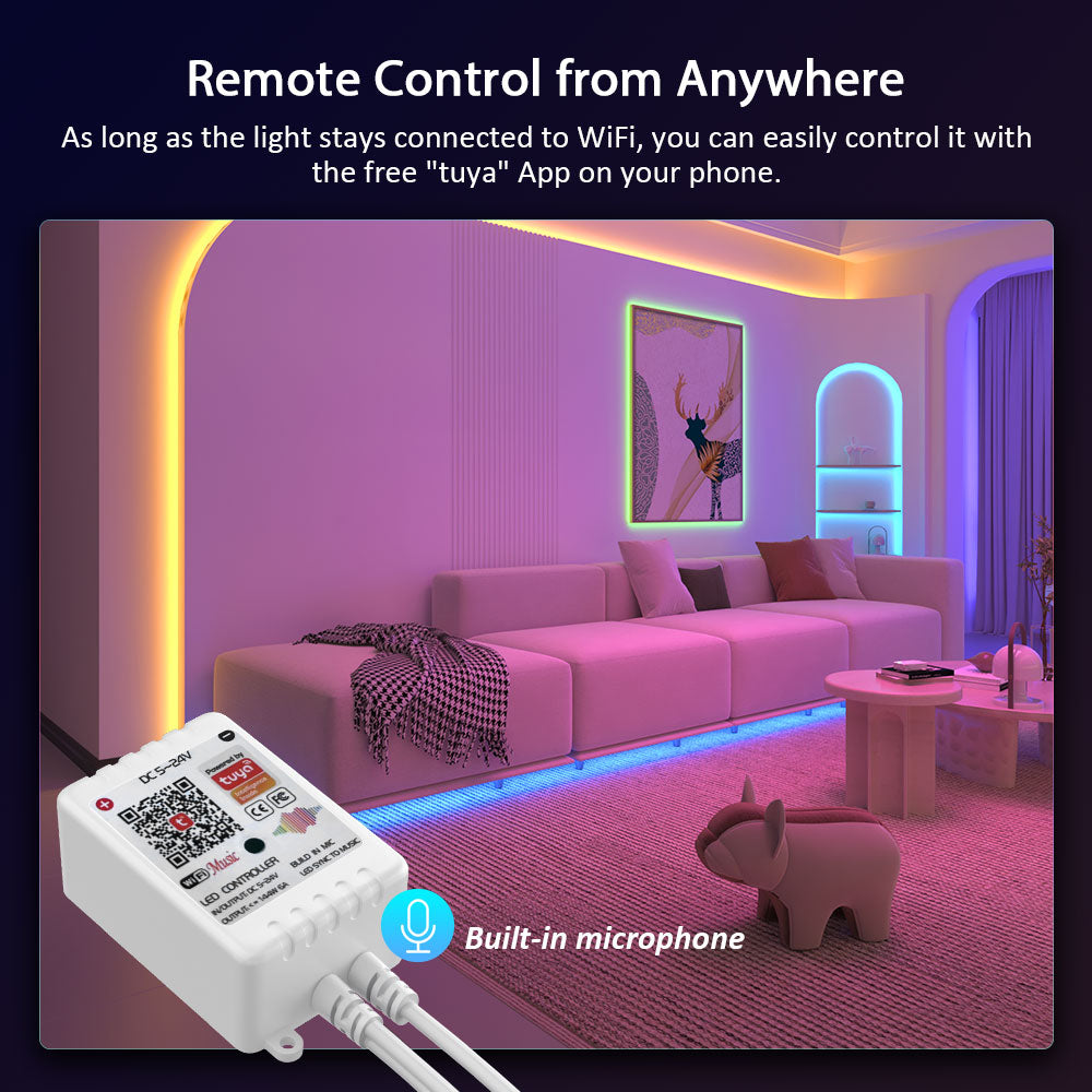 WiFi LED Strip Lights Smart LED Light Strip Compatible with Alexa and Google Home, App&Remote&Voice Controlled Music Sync