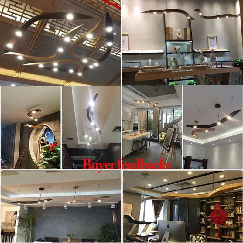 Modern Wooden Pendant Light LED Hanging Lamp Fixture for Living Dining Room Exhibition HaIl lndoor Decor Lighting Ceiling Lamps