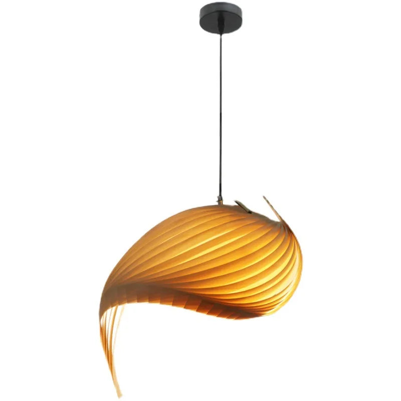 Japanese Style Duplex Staircase Chandelier Handmade Pleated Finish Wood Hanging Lights for Dining Bedroom Staircase Fixture