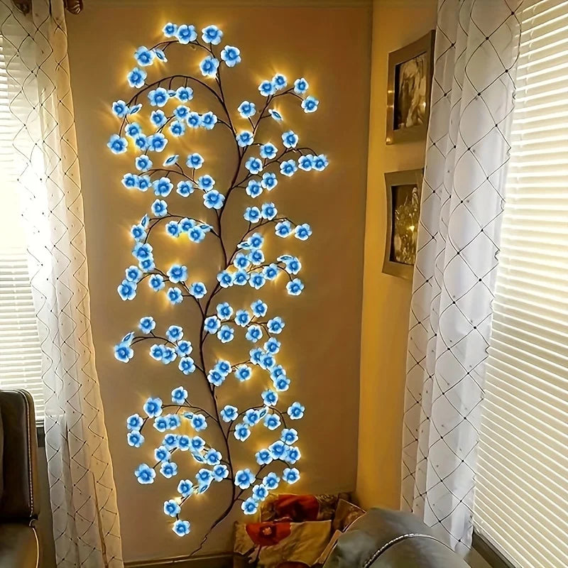 LED Blue Cherry Willow Vine Lights - Cherry Blossom Branch Lights with Timer