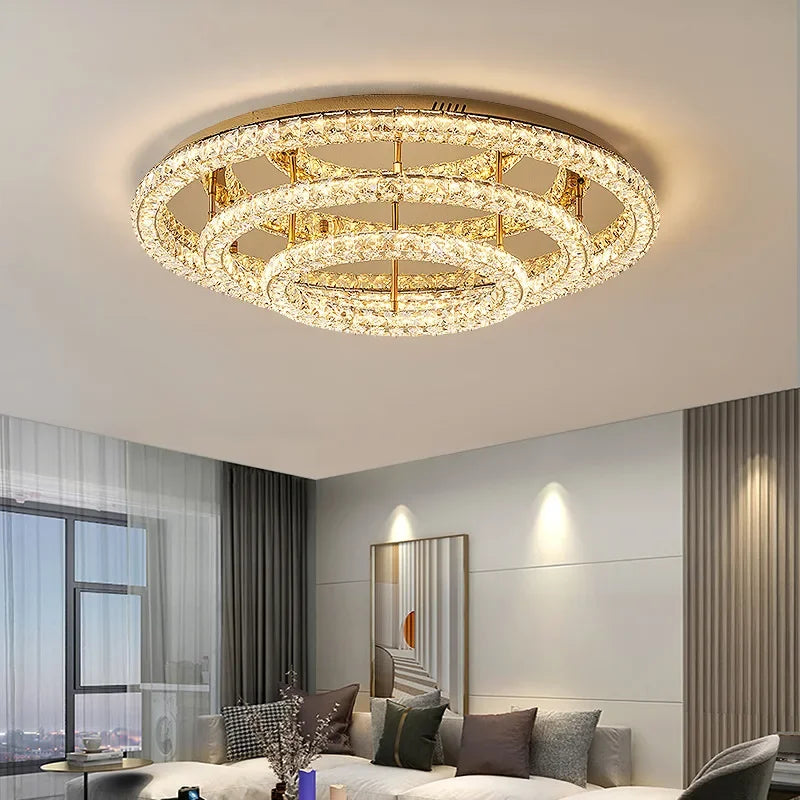 Luxuy gold LED Ceiling lamp modern crystals round ceiling chandelier for living room hotel hall bedroom restaurant lighting