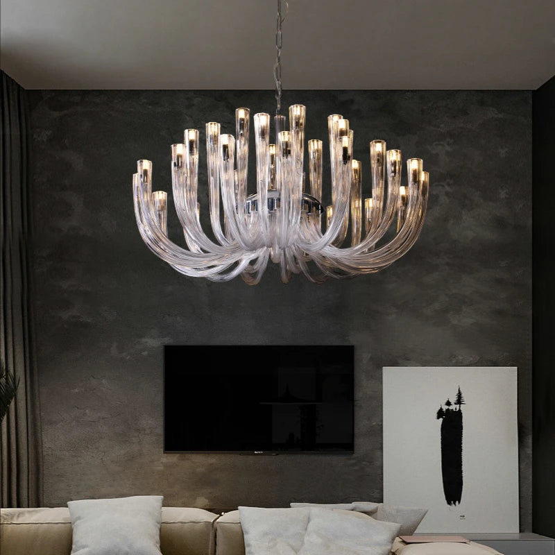 2025 New Post-Modern Simple Living Room U Shaped Glass Ceiling Chandelier Italian Designer Lustre Light Luxury Art Pendant Lamps