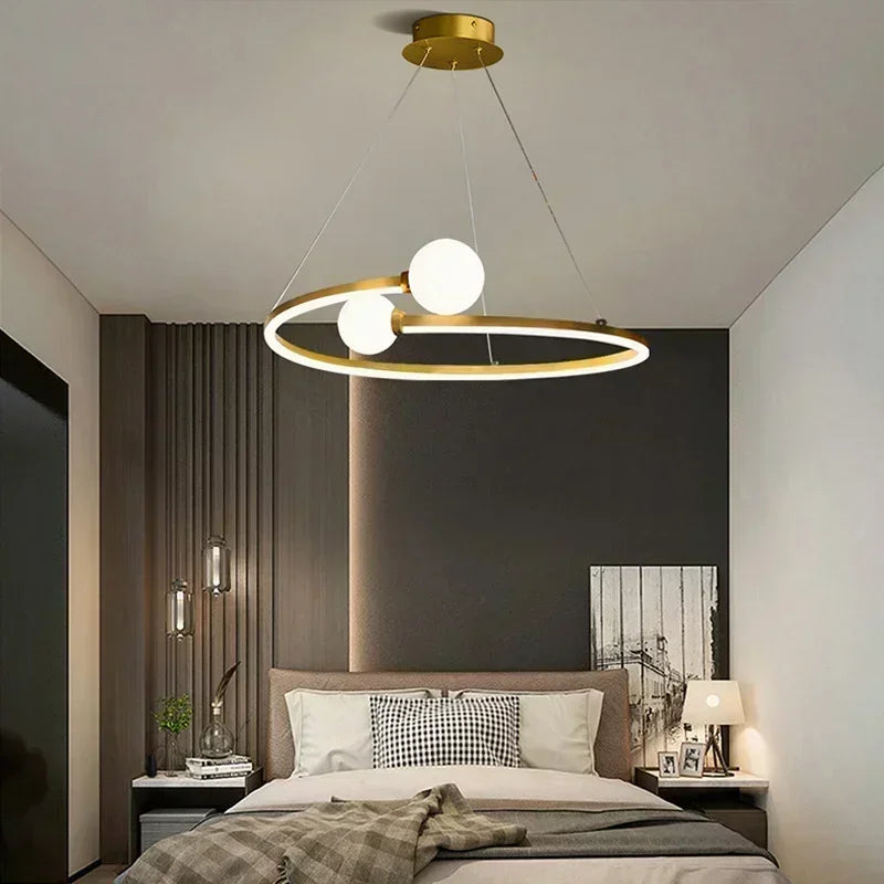 Nordic Minimalist Ring Pendant Lamp Dimmable for Table Dining Room Kitchen Island Bedroom Chandelier Lustre Lighting Fixture