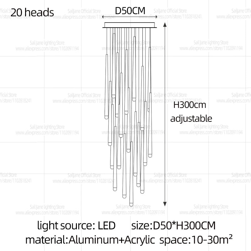 Modern LED Long Staircase Chandelier - Luxury Villa & Attic Hanging Lamp