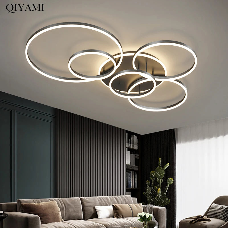 Modern Round Design Ceiling Lights For Living Room Bedroom Gold White Coffee Painted Circle Rings Lighting Fixtures Luminaire