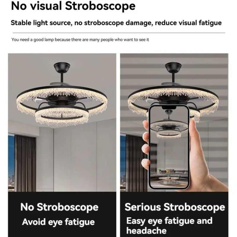 Modern Black Ceiling Fan with LED Light - Round Electric Ceiling Fan Lamp Fixture for Living Room, Bedroom & Dining Room